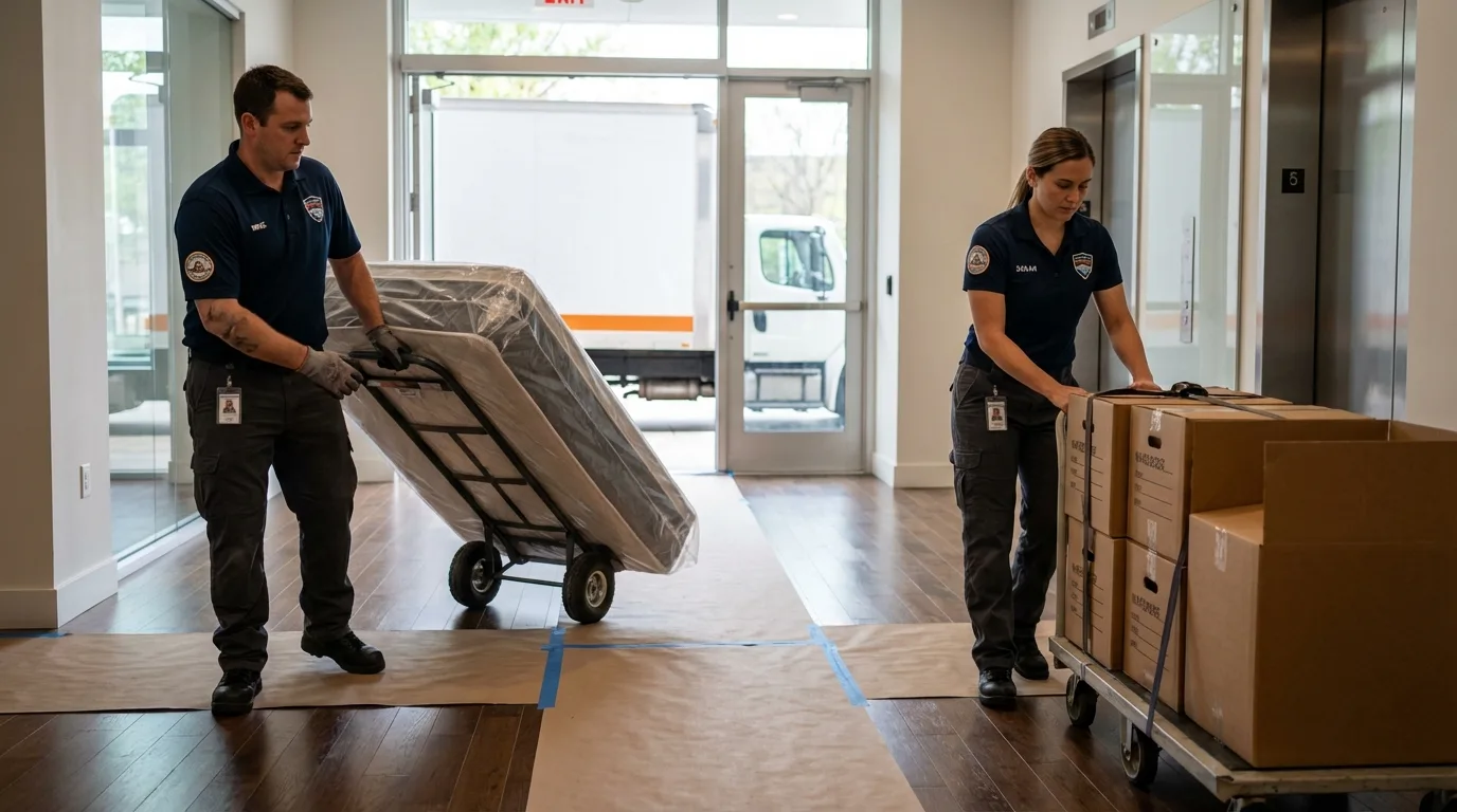 Professional apartment movers loading elevator in Walnut Cove, NC